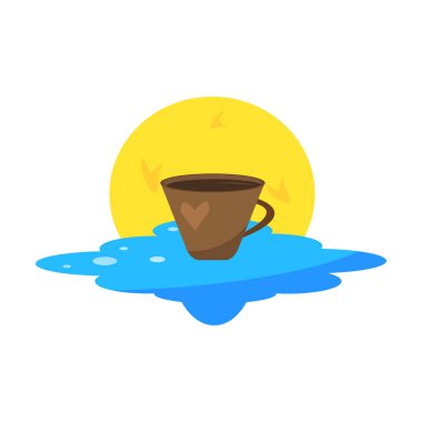 Coffee cup on the cloud, and the sun peeps out from behind the cloud, vector illustration, the concept of a popular energy drink which many people start their morning vector Coffee cup on the cloud, and the sun peeps out from behind the cloud, vector illustration, the concept of a popular energy drink which many people start their morning vector