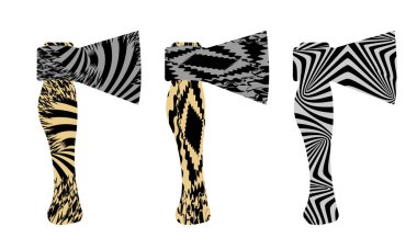 Soyut tırtıklı hipnotik desenli baltaların çizimi pop sanatının tarzında