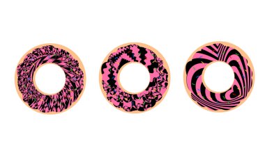 Soyut tırtıklı hipnotik desenli donutların çizimi pop sanatı tarzında