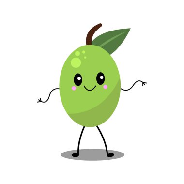 cute cartoon character of green apple with smile and happy face. vector illustration