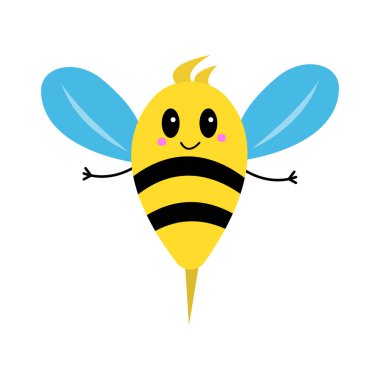 Beyaz arka planda gamzeleri olan neşeli bir arının çizgi film karakteri.