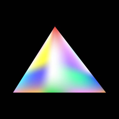 Siyah arkaplanda soyut çok renkli parlaklık desenli üçgenin vektör çizimi 