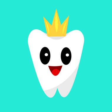 Mutlu dişin çizgi film karakteri, bir taç, vektör çizimi.