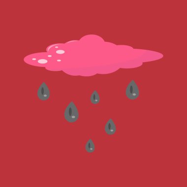 grey raindrops in the red alien sky from the pink cloud. vector illustration.