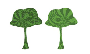 Beyaz arkaplanda izole edilmiş hipnotik desenli ağaçların vektör çizimi 