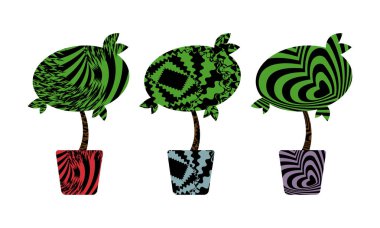 Beyaz arka planda izole edilmiş hipnotik desenli bitkilerin vektör çizimi 