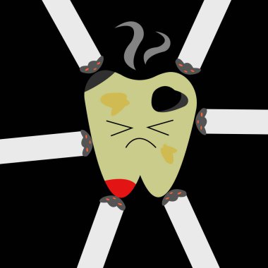 sigaradan korkan dişin çizgi film karakteri, vektör çizimi