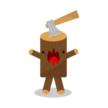 Çizgi film karakteri baltasından korkan ağaç kütüğünün çizimi 