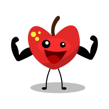 Bisepsleri beyaz arka planda olan mutlu elma karakterinin çizimi