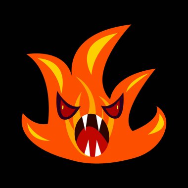 Kırmızı gözlü ve sivri dişli ateş canavarının vektör çizimi