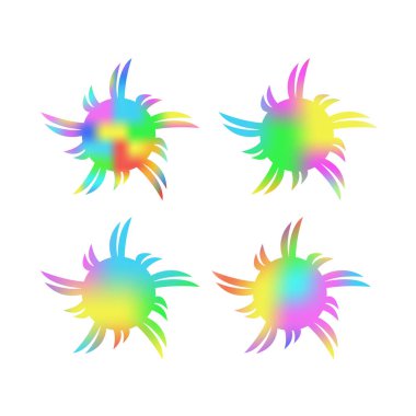 Güneşin vektör çizimi, beyaz arkaplanda soyut çok renkli parlaklık deseni ile şekillenir 