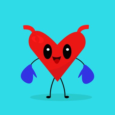 cartoon character of strong heart with boxing gloves on blue background 