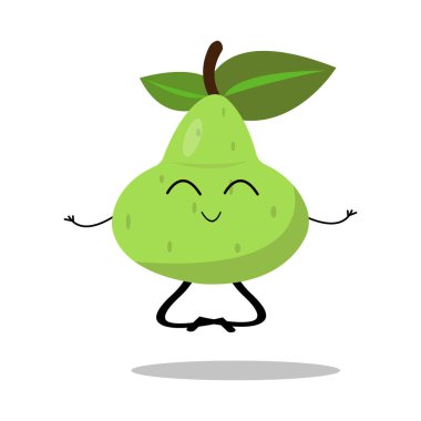 Lotus pozisyonunda oturan sevimli armut çizgi film karakterinin çizimi