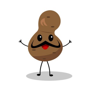 Beyaz arka planda bıyıklı şirin bir patates karakterinin çizimi.