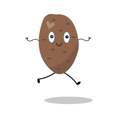 Beyaz arka planda dalgalı elleri olan mutlu patates karakterinin çizimi