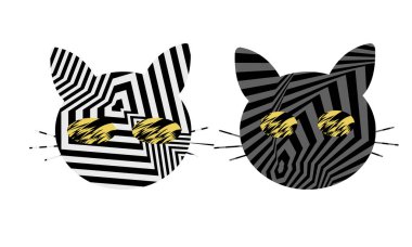 Soyut tırtıklı hipnotik desenli pop sanatı tarzında kedilerin tasviri