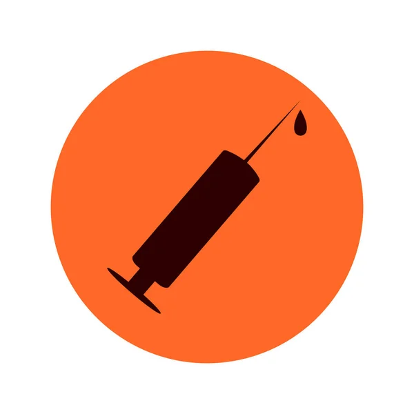 オレンジの看板に黒い注射器のシルエットベクトルイラスト — ストックベクタ