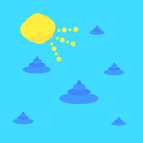 Mavi Gökyüzünde Bulutlu Sarı Bir Güneşin Çizimi — Stok Vektör