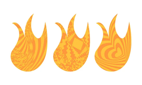 Illustration Fire Flames Abstract Ribbed Hypnotic Patterns Style Pop Art —  Vetores de Stock