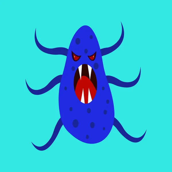 Schattig Stripfiguur Van Blauwe Bacteriën Monster Met Rode Ogen Vele — Stockvector