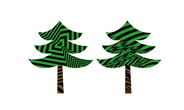 Ilustração Vetorial Árvores Com Padrões Hipnóticos Isolados Fundo Branco —  Vetores de Stock