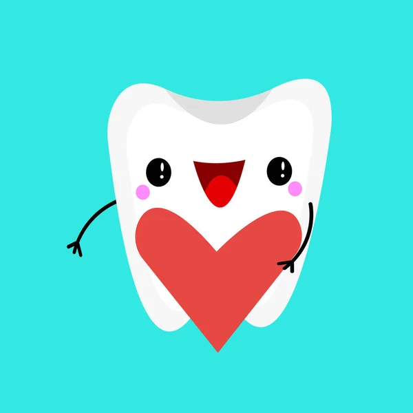 Postać Kreskówki Szczęśliwy Ząb Nicią Dentystyczną Ilustracja Wektor — Wektor stockowy