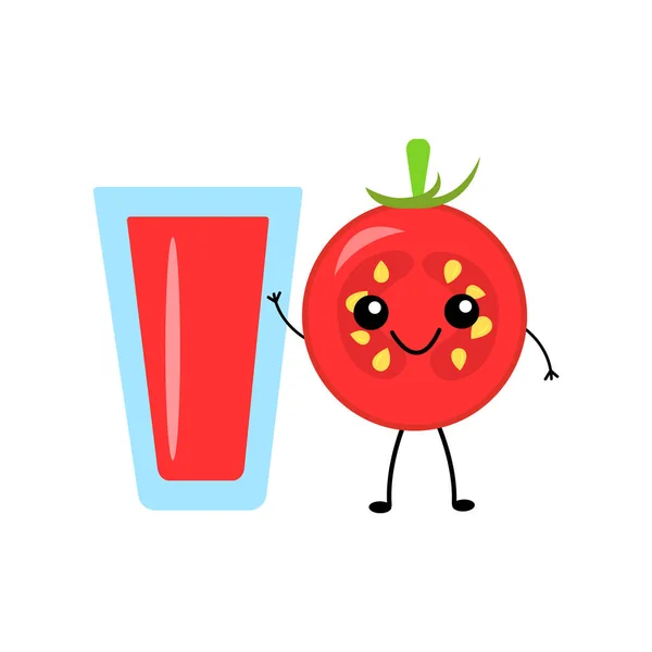 Cute Red Tomato Mascot Character Glass Juice — Stockový vektor