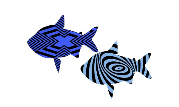 Ilustracja Ryb Abstrakcyjnymi Żebrowanymi Hipnotycznymi Wzorami Stylu Pop Artu — Wektor stockowy