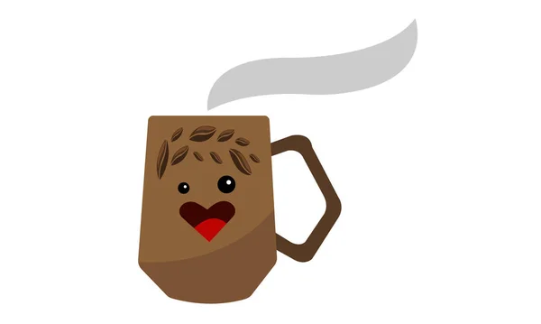 Funny Cartoon Cup Coffee Heart Shaped Mouth Concept Love Coffee — Stock Vector