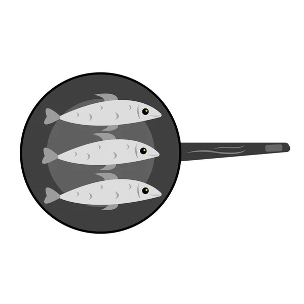 Fishes Frying Pan Flat Illustration Sea Life Vector Icons Web — Vettoriale Stock