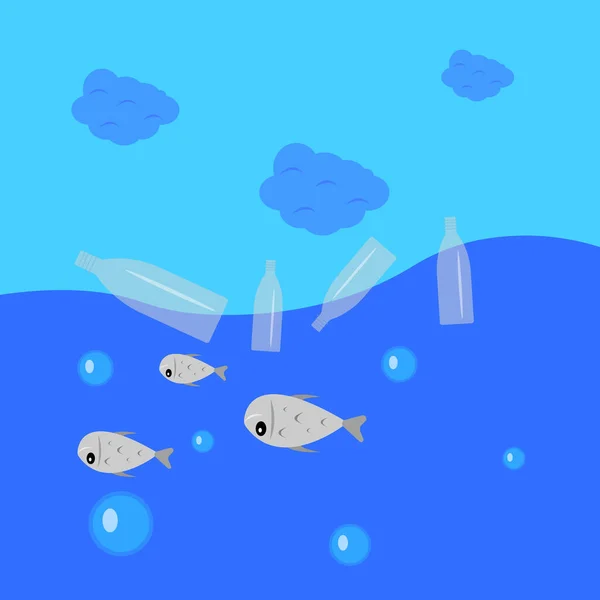 用塑料瓶把死鱼放在水里 Web图标简单说明 水和生态污染问题 — 图库矢量图片