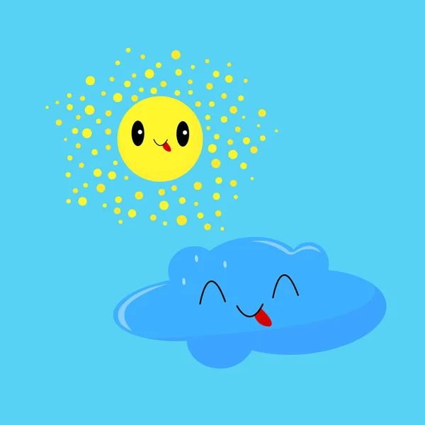 Personajes Vectoriales Dibujos Animados Sol Alegre Con Las Nubes — Vector de stock