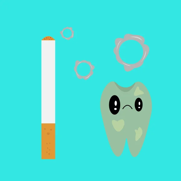 Personaje Dibujos Animados Del Diente Asustado Por Cigarrillo Ilustración Vectorial — Vector de stock