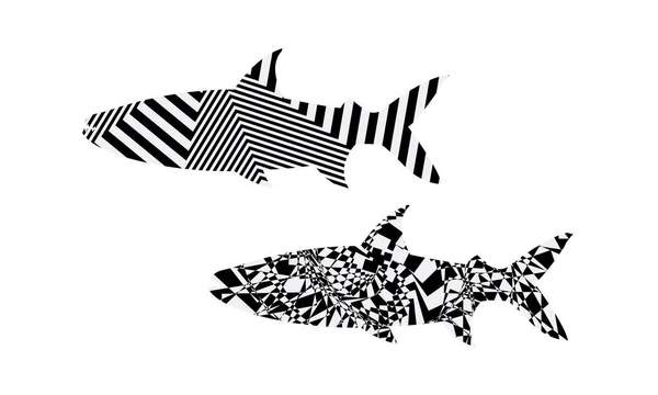 Illustration Poissons Aux Motifs Hypnotiques Côtelés Abstraits Dans Style Pop — Image vectorielle