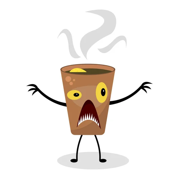 Illustration Der Fantasie Cartoon Monstertasse Kaffeefigur Mit Gelben Augen Und — Stockvektor