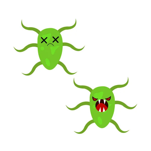 Tecknad Karaktär Gröna Bakterier Monster Med Ögon — Stock vektor
