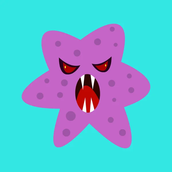 Cartoon Character Purple Monster Red Eyes Sharp Teeth Blue Background — Διανυσματικό Αρχείο