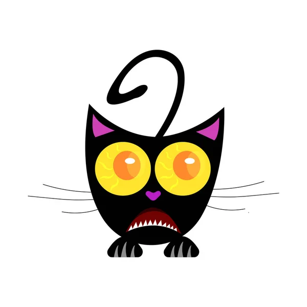 Ilustração Personagem Desenho Animado Assustado Gatinho Preto Fundo Branco — Vetor de Stock