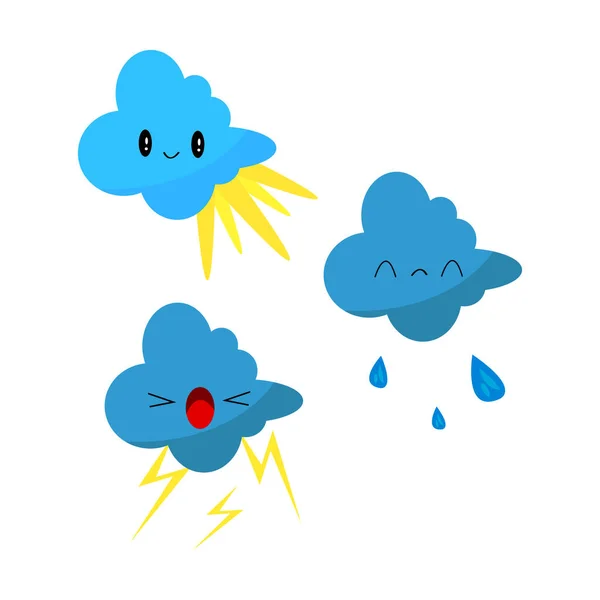 Verschiedene Zeichentrickfiguren Von Wolken Die Traurige Wolke Mit Tränen Die — Stockvektor