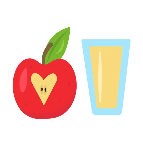 Red Heart Shaped Apple Glass Juice Icon White Background — Wektor stockowy