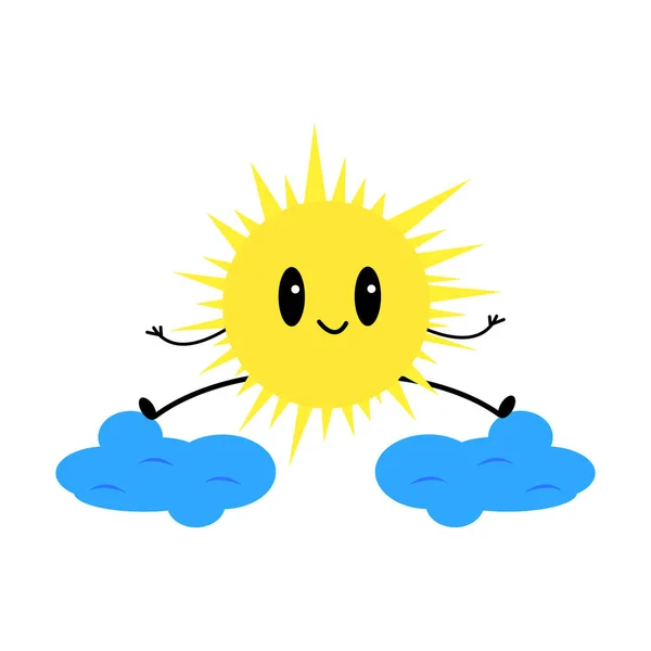 Tecknad Vektor Karaktär Glada Solen Engagerar Sig Yoga Molnen — Stock vektor