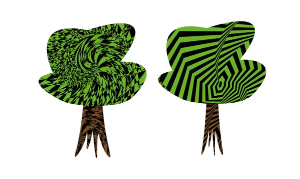 Векторная Иллюстрация Деревьев Гипнотическими Узорами Белом Фоне — стоковый вектор