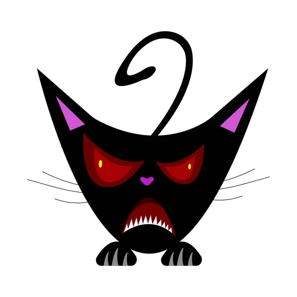 白い背景に赤い目をした黒猫の怒りのキャラクターのイラスト — ストックベクタ