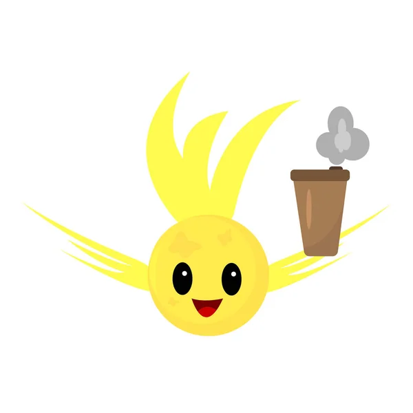 Cute Cartoon Character Cheerful Sun Cup Coffee — Vector de stock