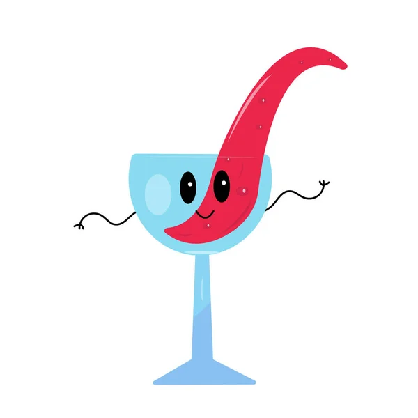 Cartoon Red Wine Glass Character Black Eyes Smile — Stock Vector