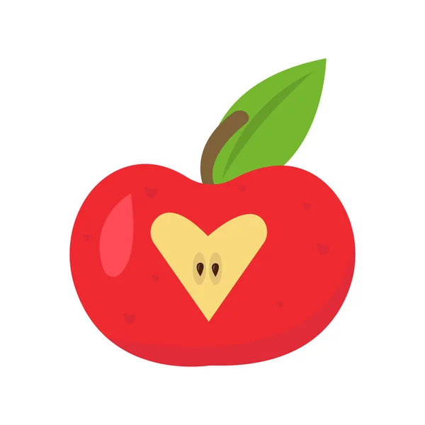 Czerwone Jabłko Kształcie Serca Ikona Białym Tle — Wektor stockowy