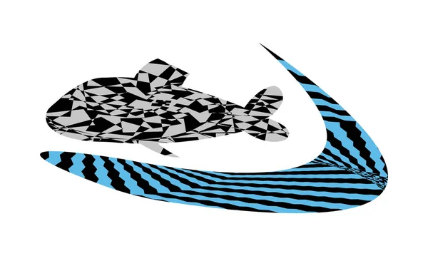 Ilustrace Ryb Ikony Nike Abstraktními Žebrovanými Hypnotickými Vzory Stylu Pop — Stockový vektor