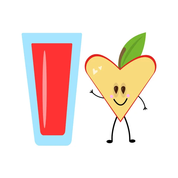 红色的心形苹果和果汁 白色背景上的图标 — 图库矢量图片