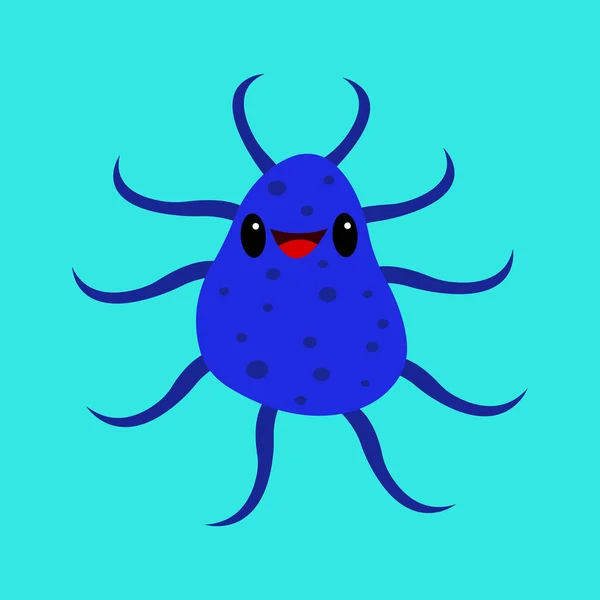 Lindo Personaje Dibujos Animados Monstruo Bacterias Azules Con Ojos Muchas — Archivo Imágenes Vectoriales