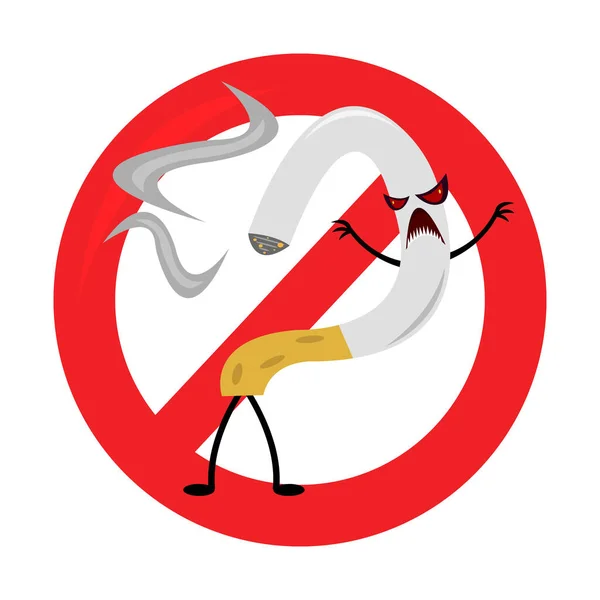 Ilustración Ningún Signo Fumar Con Personaje Dibujos Animados Cigarrillo Monstruo — Vector de stock